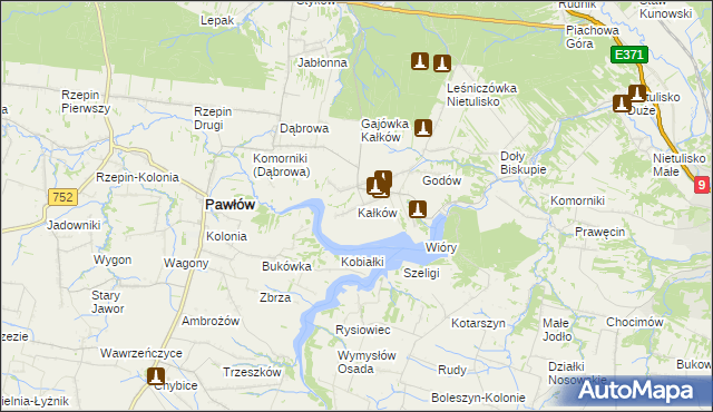 mapa Kałków gmina Pawłów, Kałków gmina Pawłów na mapie Targeo