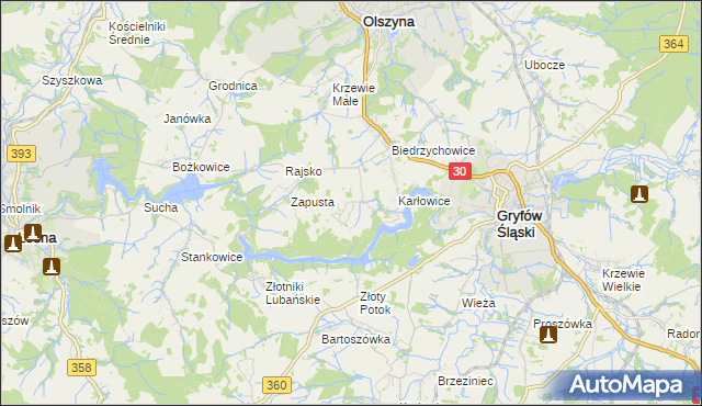 mapa Kałużna gmina Olszyna, Kałużna gmina Olszyna na mapie Targeo