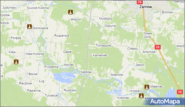 mapa Kamieniec gmina Żarnów, Kamieniec gmina Żarnów na mapie Targeo