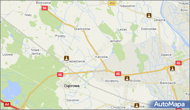 mapa Karczów gmina Dąbrowa, Karczów gmina Dąbrowa na mapie Targeo