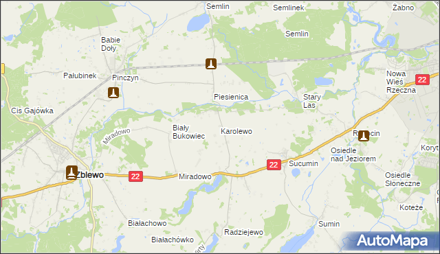 mapa Karolewo gmina Zblewo, Karolewo gmina Zblewo na mapie Targeo