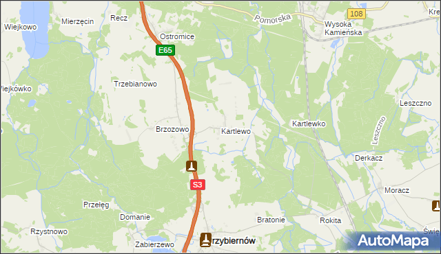 mapa Kartlewo gmina Przybiernów, Kartlewo gmina Przybiernów na mapie Targeo