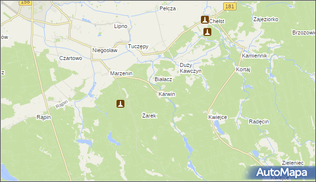 mapa Karwin gmina Drezdenko, Karwin gmina Drezdenko na mapie Targeo