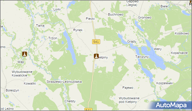 mapa Kiełpiny gmina Lidzbark, Kiełpiny gmina Lidzbark na mapie Targeo