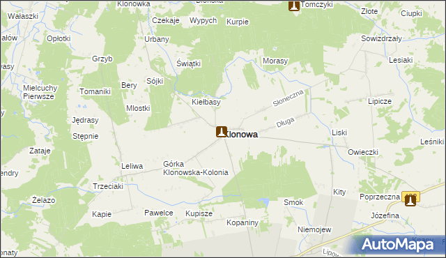 mapa Klonowa powiat sieradzki, Klonowa powiat sieradzki na mapie Targeo