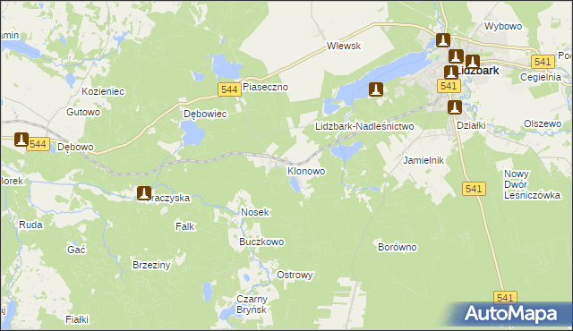 mapa Klonowo gmina Lidzbark, Klonowo gmina Lidzbark na mapie Targeo
