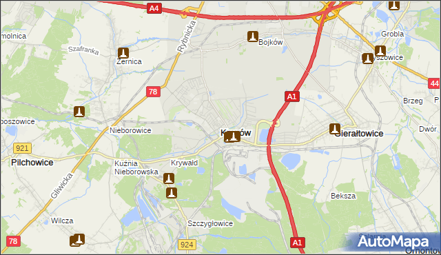 mapa Knurów powiat gliwicki, Knurów powiat gliwicki na mapie Targeo