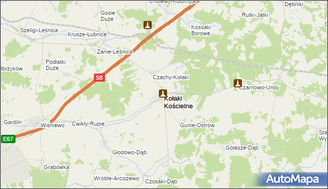 mapa Kołaki Kościelne, Kołaki Kościelne na mapie Targeo