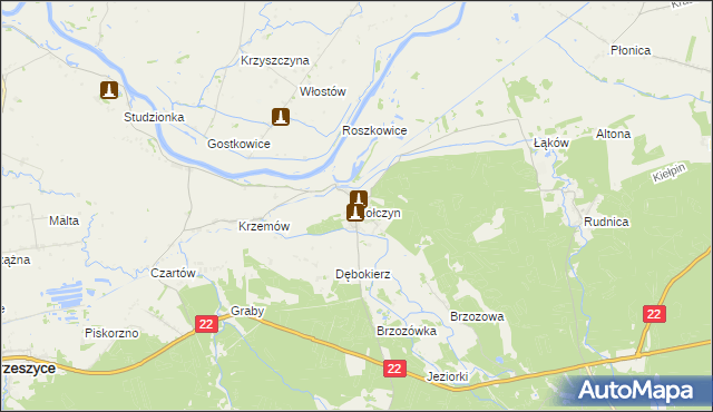 mapa Kołczyn gmina Krzeszyce, Kołczyn gmina Krzeszyce na mapie Targeo