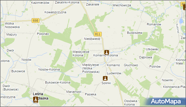 mapa Komarno-Kolonia, Komarno-Kolonia na mapie Targeo