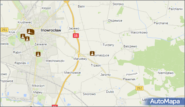 mapa Komaszyce gmina Inowrocław, Komaszyce gmina Inowrocław na mapie Targeo