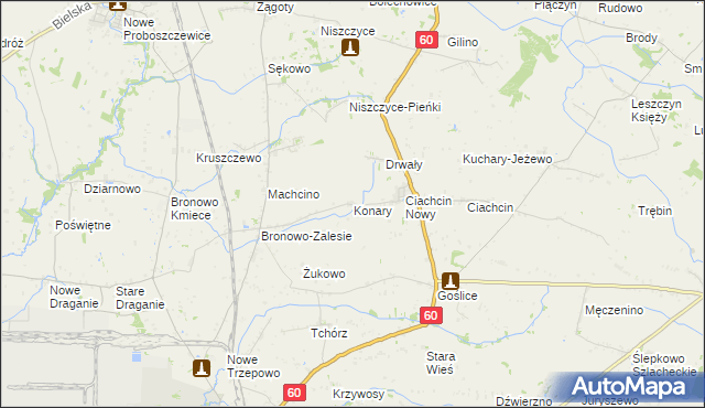 mapa Konary gmina Bielsk, Konary gmina Bielsk na mapie Targeo