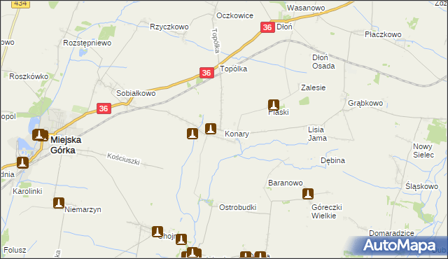 mapa Konary gmina Miejska Górka, Konary gmina Miejska Górka na mapie Targeo