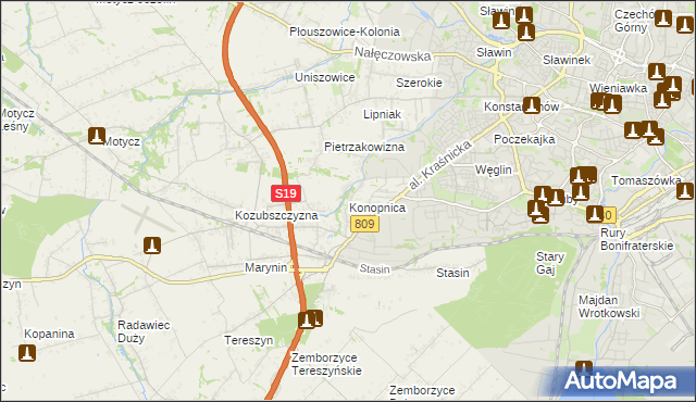 mapa Konopnica powiat lubelski, Konopnica powiat lubelski na mapie Targeo