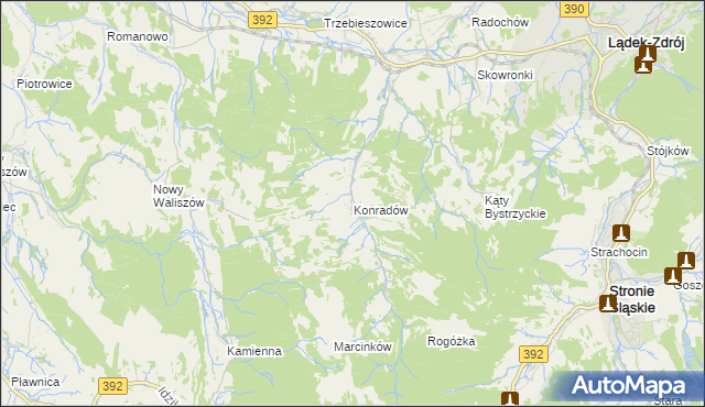 mapa Konradów gmina Lądek-Zdrój, Konradów gmina Lądek-Zdrój na mapie Targeo