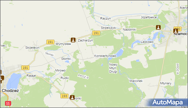 mapa Konstantynowo gmina Chodzież, Konstantynowo gmina Chodzież na mapie Targeo