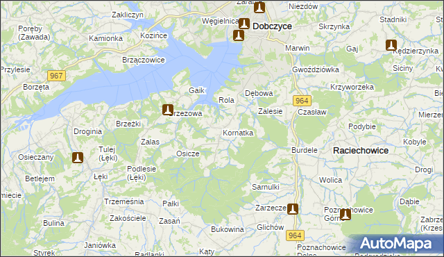 mapa Kornatka gmina Dobczyce, Kornatka gmina Dobczyce na mapie Targeo