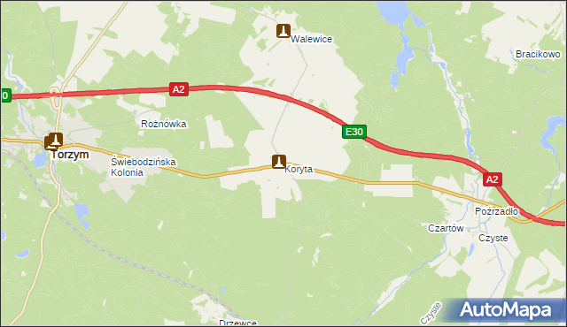 mapa Koryta gmina Torzym, Koryta gmina Torzym na mapie Targeo