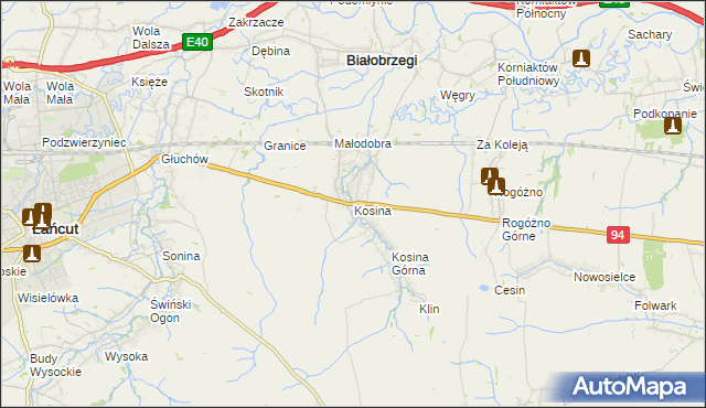 mapa Kosina, Kosina na mapie Targeo