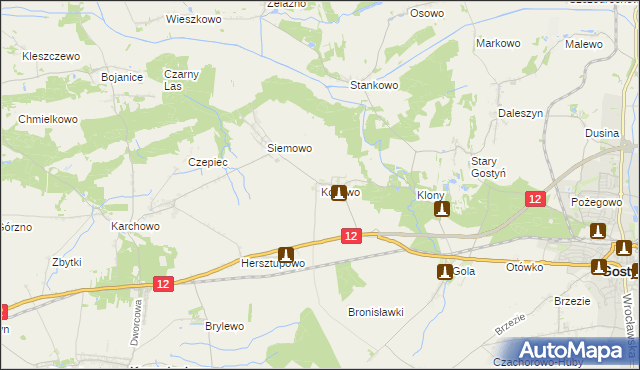 mapa Kosowo gmina Gostyń, Kosowo gmina Gostyń na mapie Targeo