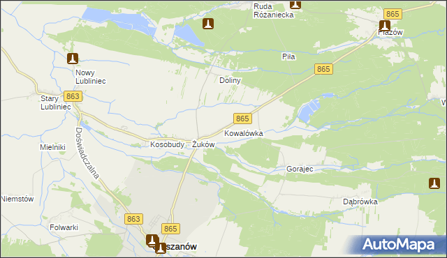 mapa Kowalówka gmina Cieszanów, Kowalówka gmina Cieszanów na mapie Targeo