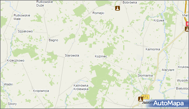 mapa Koziniec gmina Jasionówka, Koziniec gmina Jasionówka na mapie Targeo