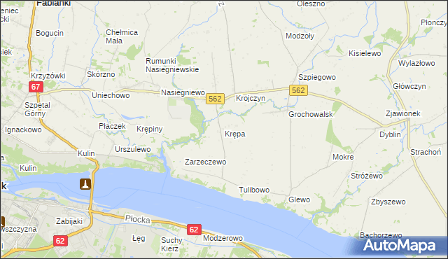 mapa Krępa gmina Dobrzyń nad Wisłą, Krępa gmina Dobrzyń nad Wisłą na mapie Targeo