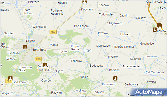 mapa Krępa gmina Iwaniska, Krępa gmina Iwaniska na mapie Targeo