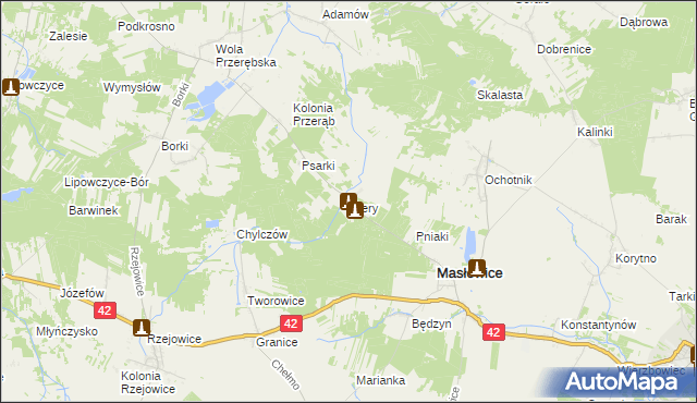 mapa Krery gmina Masłowice, Krery gmina Masłowice na mapie Targeo