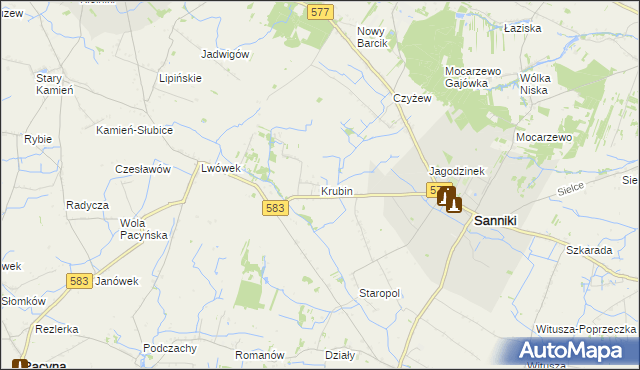 mapa Krubin gmina Sanniki, Krubin gmina Sanniki na mapie Targeo