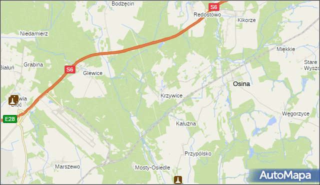 mapa Krzywice gmina Osina, Krzywice gmina Osina na mapie Targeo