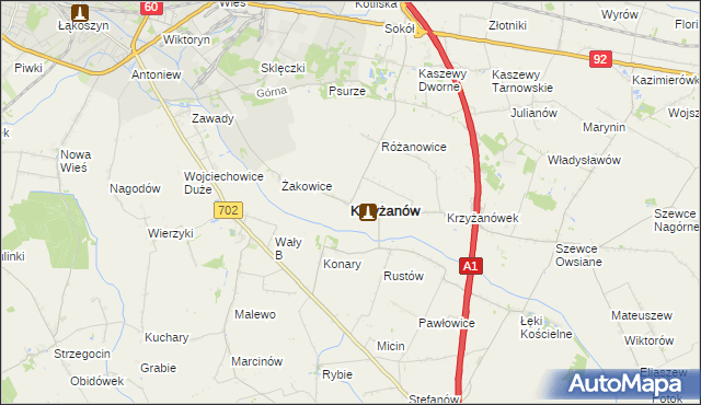 mapa Krzyżanów powiat kutnowski, Krzyżanów powiat kutnowski na mapie Targeo