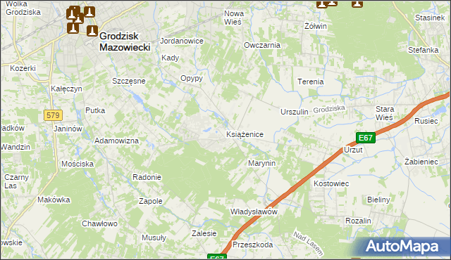 mapa Książenice gmina Grodzisk Mazowiecki, Książenice gmina Grodzisk Mazowiecki na mapie Targeo