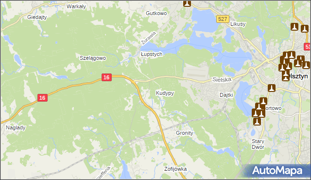 mapa Kudypy gmina Gietrzwałd, Kudypy gmina Gietrzwałd na mapie Targeo