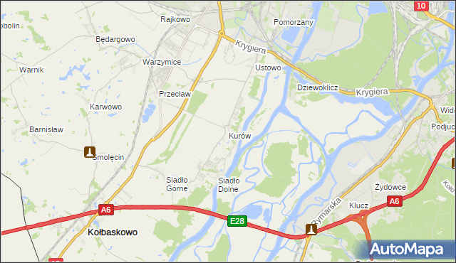 mapa Kurów gmina Kołbaskowo, Kurów gmina Kołbaskowo na mapie Targeo