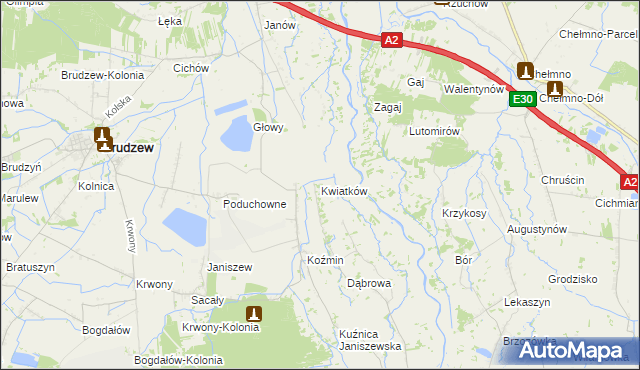 mapa Kwiatków gmina Brudzew, Kwiatków gmina Brudzew na mapie Targeo