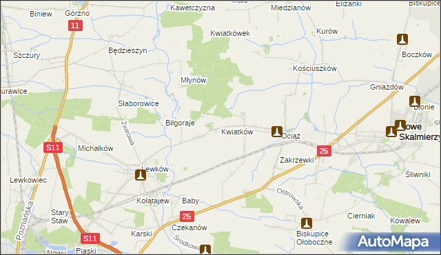 mapa Kwiatków gmina Ostrów Wielkopolski, Kwiatków gmina Ostrów Wielkopolski na mapie Targeo