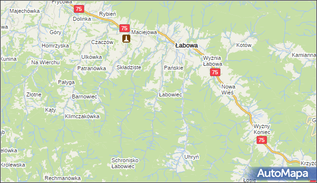 mapa Łabowiec, Łabowiec na mapie Targeo