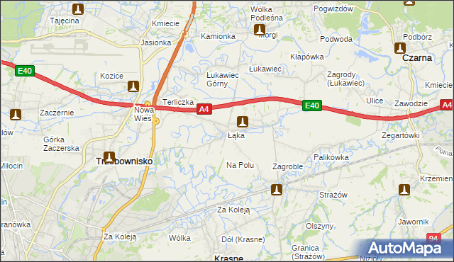 mapa Łąka gmina Trzebownisko, Łąka gmina Trzebownisko na mapie Targeo