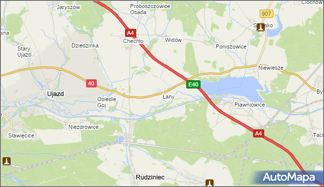 mapa Łany gmina Rudziniec, Łany gmina Rudziniec na mapie Targeo
