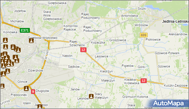 mapa Lasowice gmina Jedlnia-Letnisko, Lasowice gmina Jedlnia-Letnisko na mapie Targeo