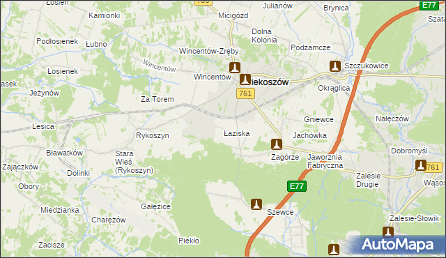 mapa Łaziska gmina Piekoszów, Łaziska gmina Piekoszów na mapie Targeo