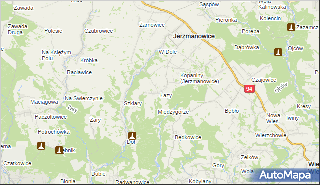 mapa Łazy gmina Jerzmanowice-Przeginia, Łazy gmina Jerzmanowice-Przeginia na mapie Targeo