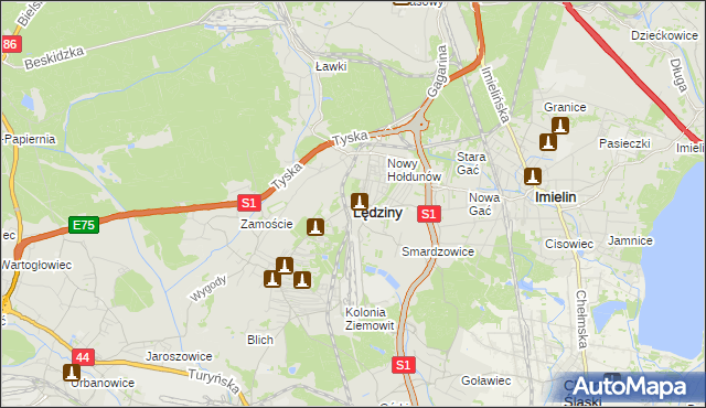 mapa Lędziny powiat bieruńsko-lędziński, Lędziny powiat bieruńsko-lędziński na mapie Targeo