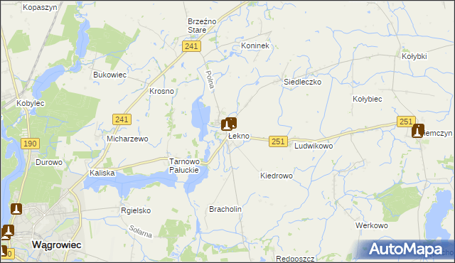 mapa Łekno gmina Wągrowiec, Łekno gmina Wągrowiec na mapie Targeo
