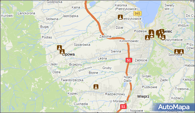 mapa Leśna gmina Lipowa, Leśna gmina Lipowa na mapie Targeo