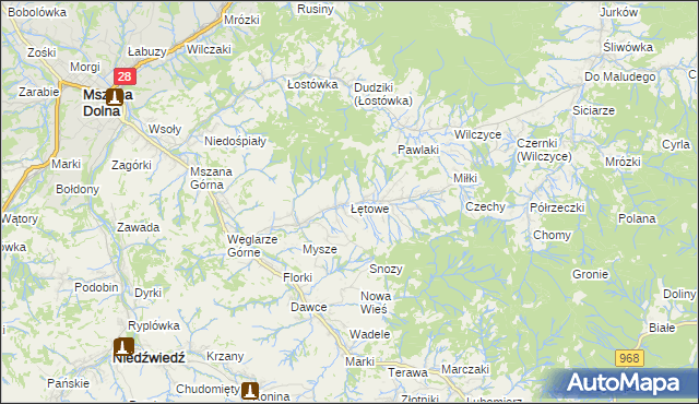 mapa Łętowe, Łętowe na mapie Targeo