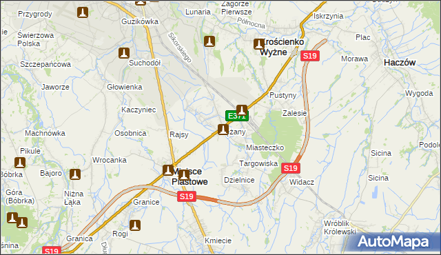 mapa Łężany gmina Miejsce Piastowe, Łężany gmina Miejsce Piastowe na mapie Targeo