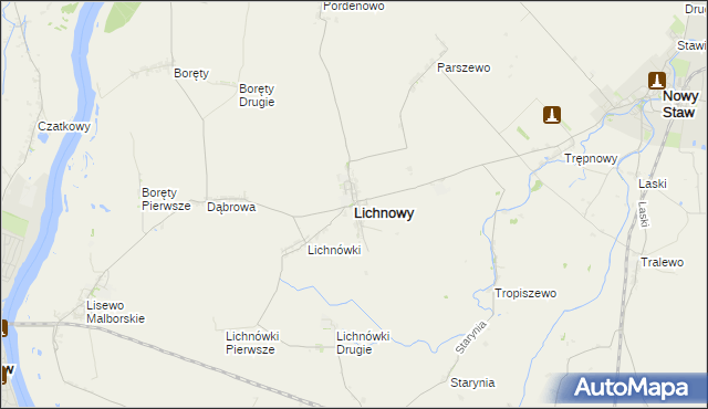 mapa Lichnowy powiat malborski, Lichnowy powiat malborski na mapie Targeo