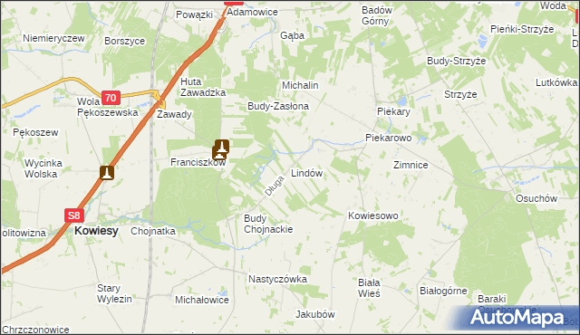 mapa Lindów gmina Mszczonów, Lindów gmina Mszczonów na mapie Targeo